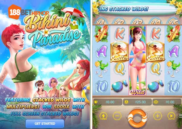 Giao diện game slot Thiên Đường Bikini tại nhà cái 188Bet với 5 cuộn 4 hàng